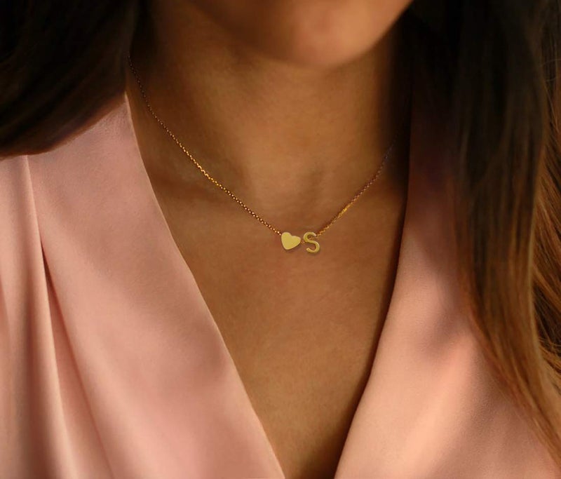 Glimmerst Initial Heart Necklace 18K Gold Plated Stainless Steel Tiny Heart Letter W Necklace Personalized Monogram Name Necklace for Women - Image 5